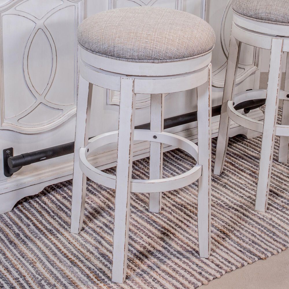 Signature Design by Ashley Realyn Tall Upholstered Swivel Bar Stool with Oatmeal Cushion in Chipped White, , large