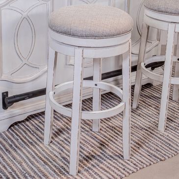 Signature Design by Ashley Realyn Tall Upholstered Swivel Bar Stool with Oatmeal Cushion in Chipped White, , large
