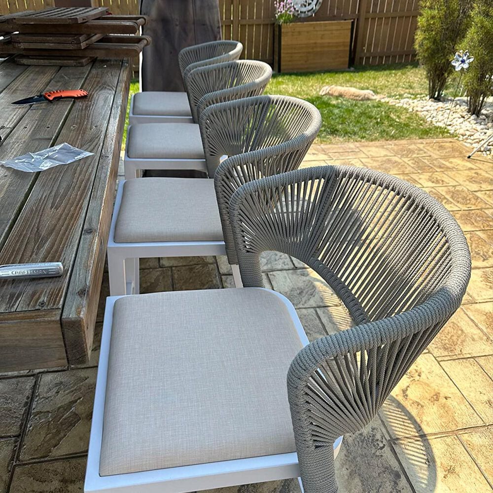 HOMLUX Outdoor Counter Stool with Open-Frame Backrest in White (Set of 2), , large