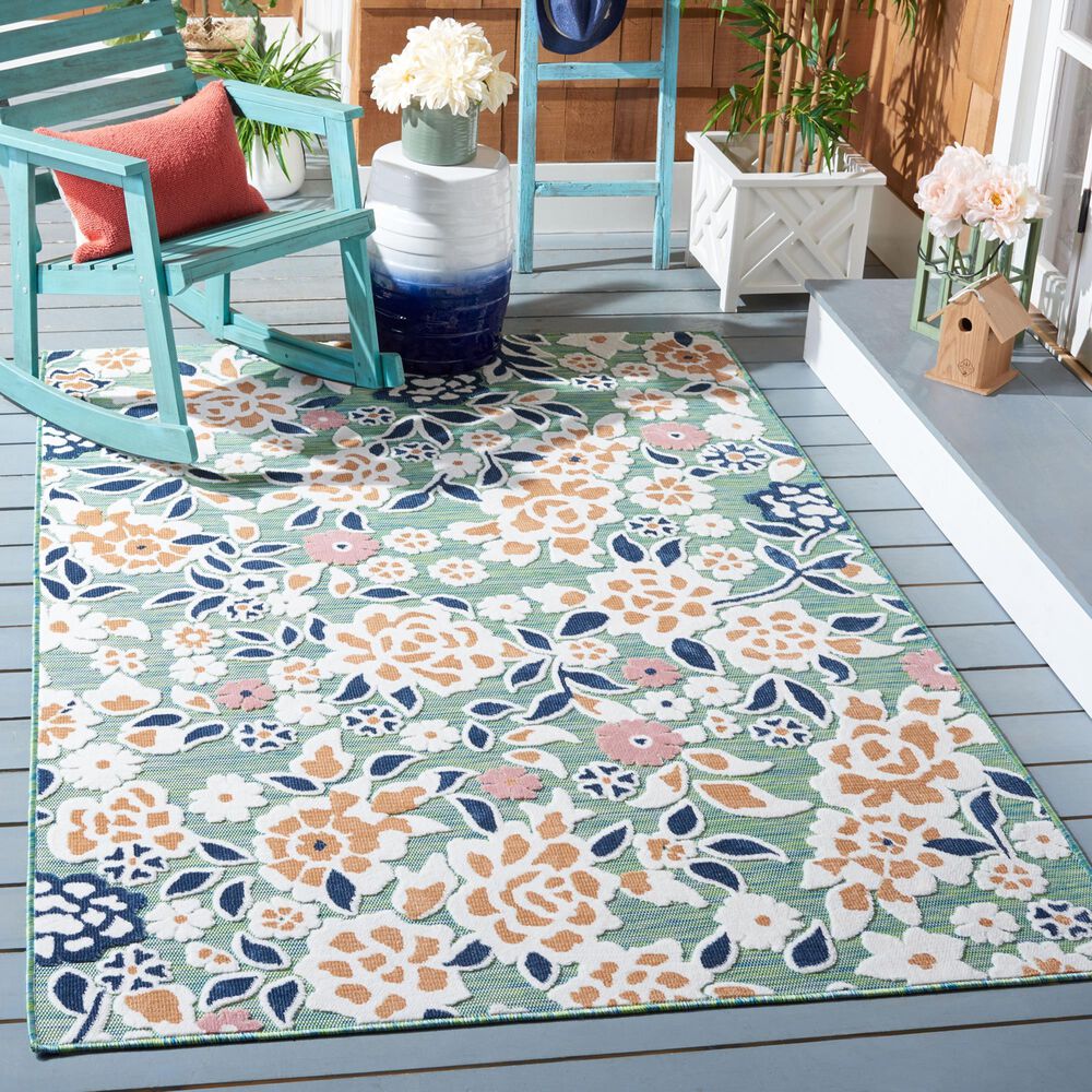 Safavieh Cabana CBN485N 4&#39; x 6&#39; Green and Navy Indoor/Outdoor Area Performance Rug, , large