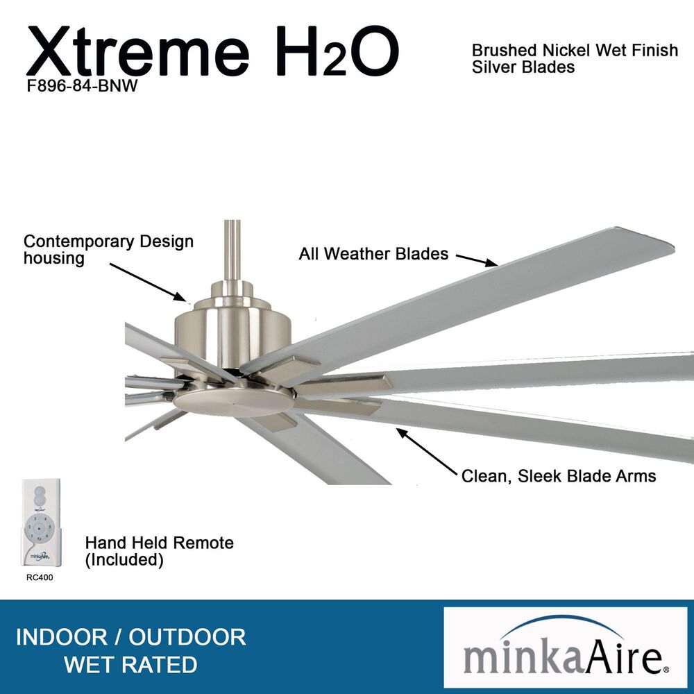 Minka-Aire Xtreme H2O 84" Indoor/Outdoor Ceiling Fan in Brushed Nickel Wet, , large