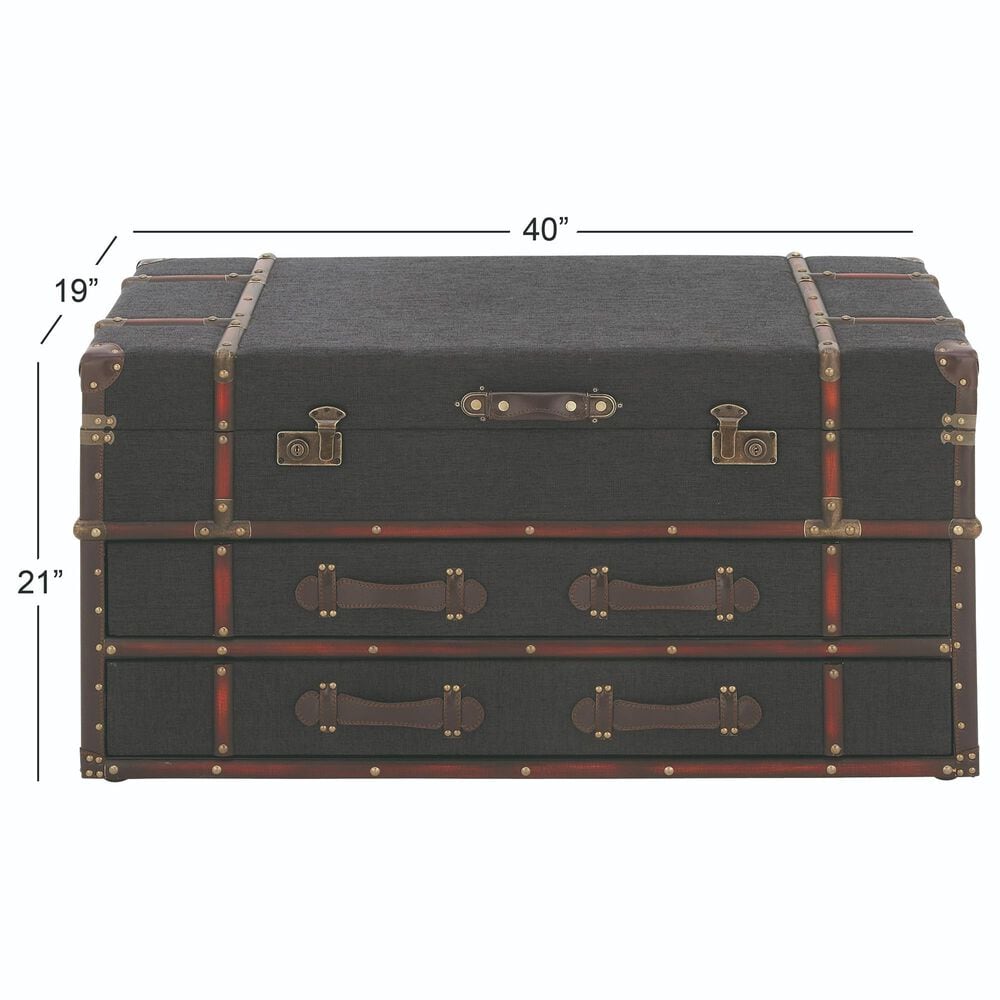 Maple and Jade Upholstered 2-Drawer Coffee Table with Buckle Hinged Top in Dark Blue, , large