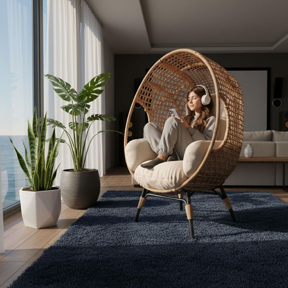 Hearth and Haven Outdoor Egg Chair with Lattice Back Natural in Beige, , large