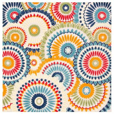 Safavieh Cabana CBN382M 5"3" Square Blue and Ivory Indoor/Outdoor Area Performance Rug, , large