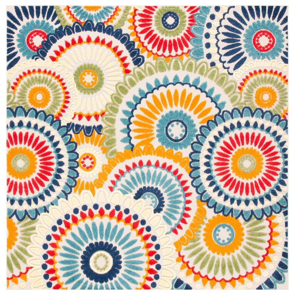 Safavieh Cabana CBN382M 5"3" Square Blue and Ivory Indoor/Outdoor Area Performance Rug, , large