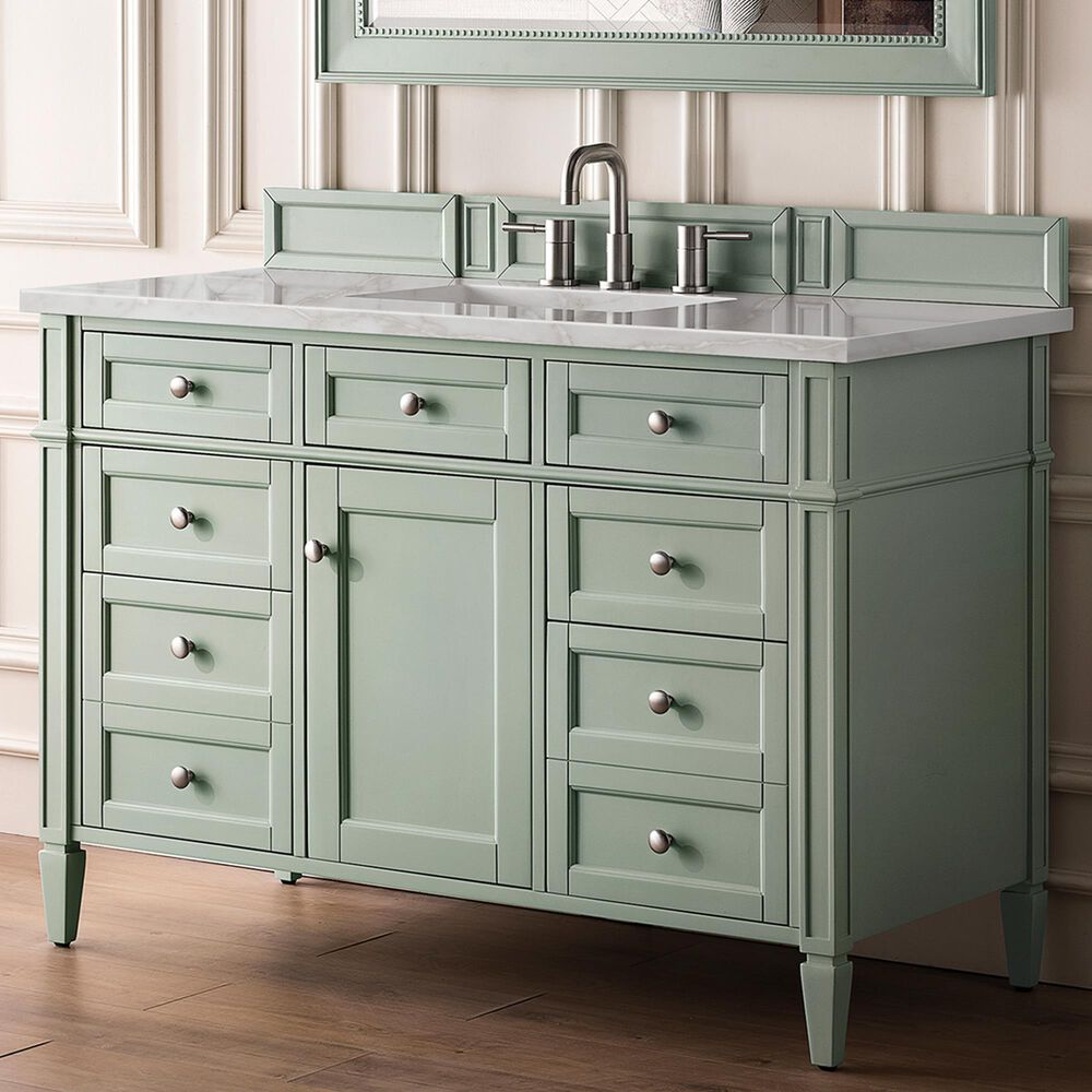 James Martin Vanities Brittany 48" Single Bathroom Vanity in Sage Green with 3 cm Eternal Jasmine Pearl Silestone Top, Rectangular Sink and FreePower Wireless Charger, , large