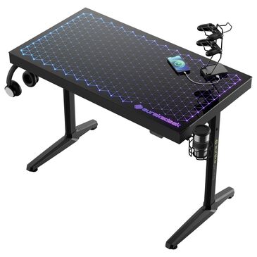 Eureka Ergonomic LED Glass Desktop Gaming Desk in Black, , large