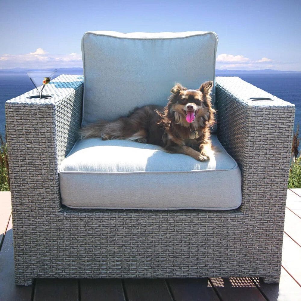 Hearth and Haven Outdoor Armchair with Cup Holders and Gray Wicker in Cream, , large