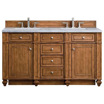 James Martin Vanities Bristol 60" Double Bathroom Vanity in Saddle Brown with 3 cm Arctic Fall Solid Surface Top and Rectangular Sinks, , large