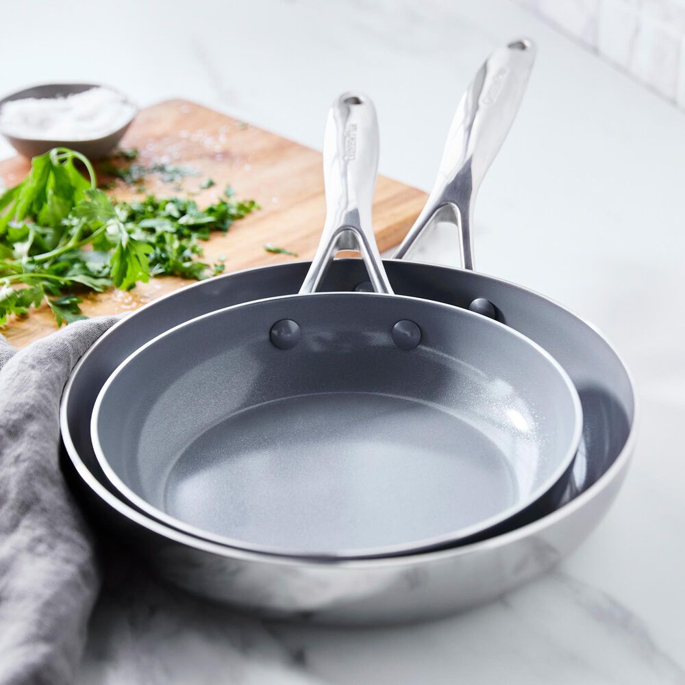 Green Pan Valencia Pro 2-Piece 8" and 10" Open Frypan Set in Stainless Steel, , large