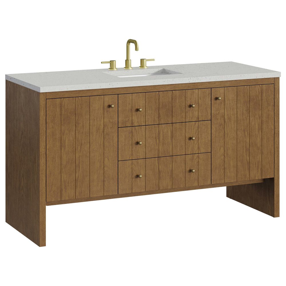 James Martin Hudson 60" Single Bathroom Vanity in Honey Oak with 3 cm Lime Delight Silestone Top and Rectangular Sink, , large