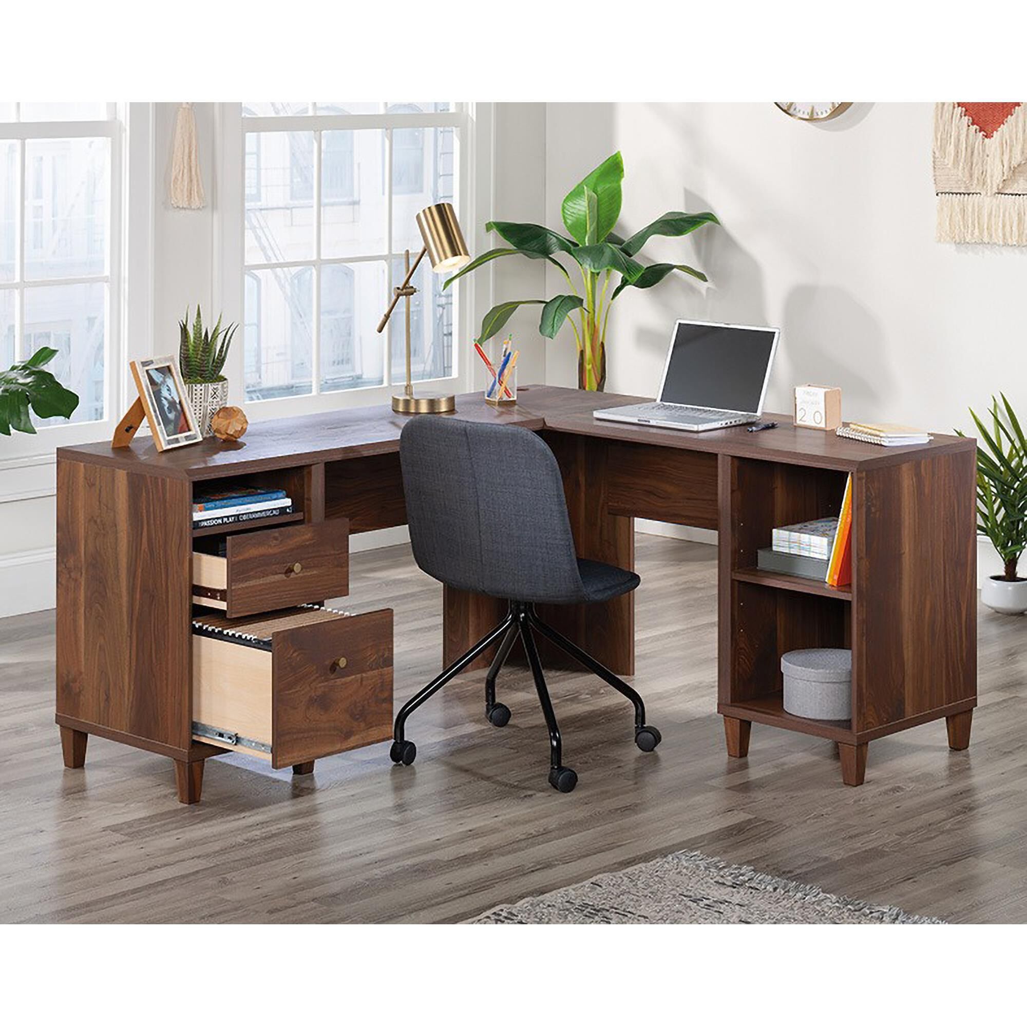 Sauder Willow Place L-Shaped Desk in Grand Walnut