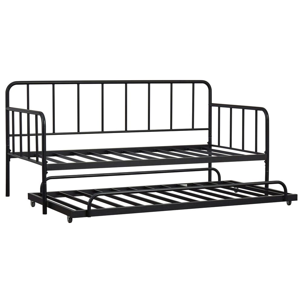 Signature Design by Ashley Trentlore Twin Metal Day Bed with Trundle in Black, , large