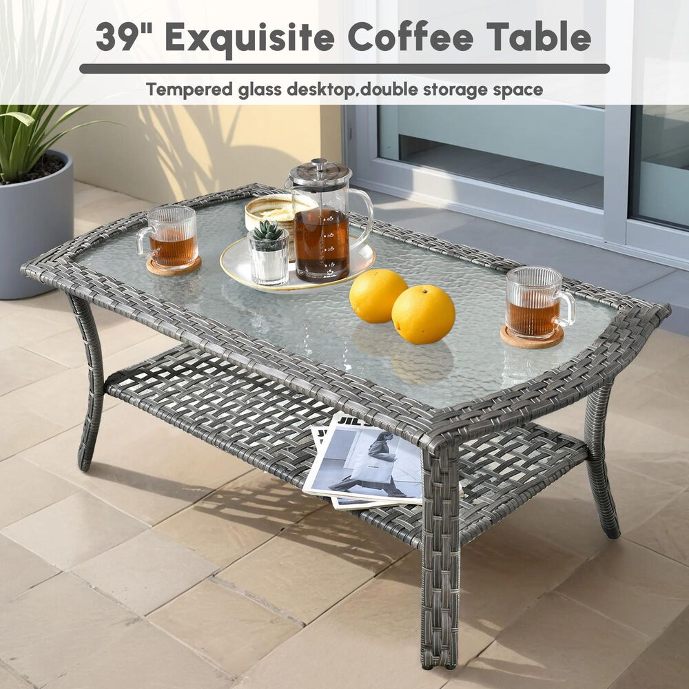 HOMLUX 2-Piece Patio Loveseat and Coffee Table Set in Grey, , large