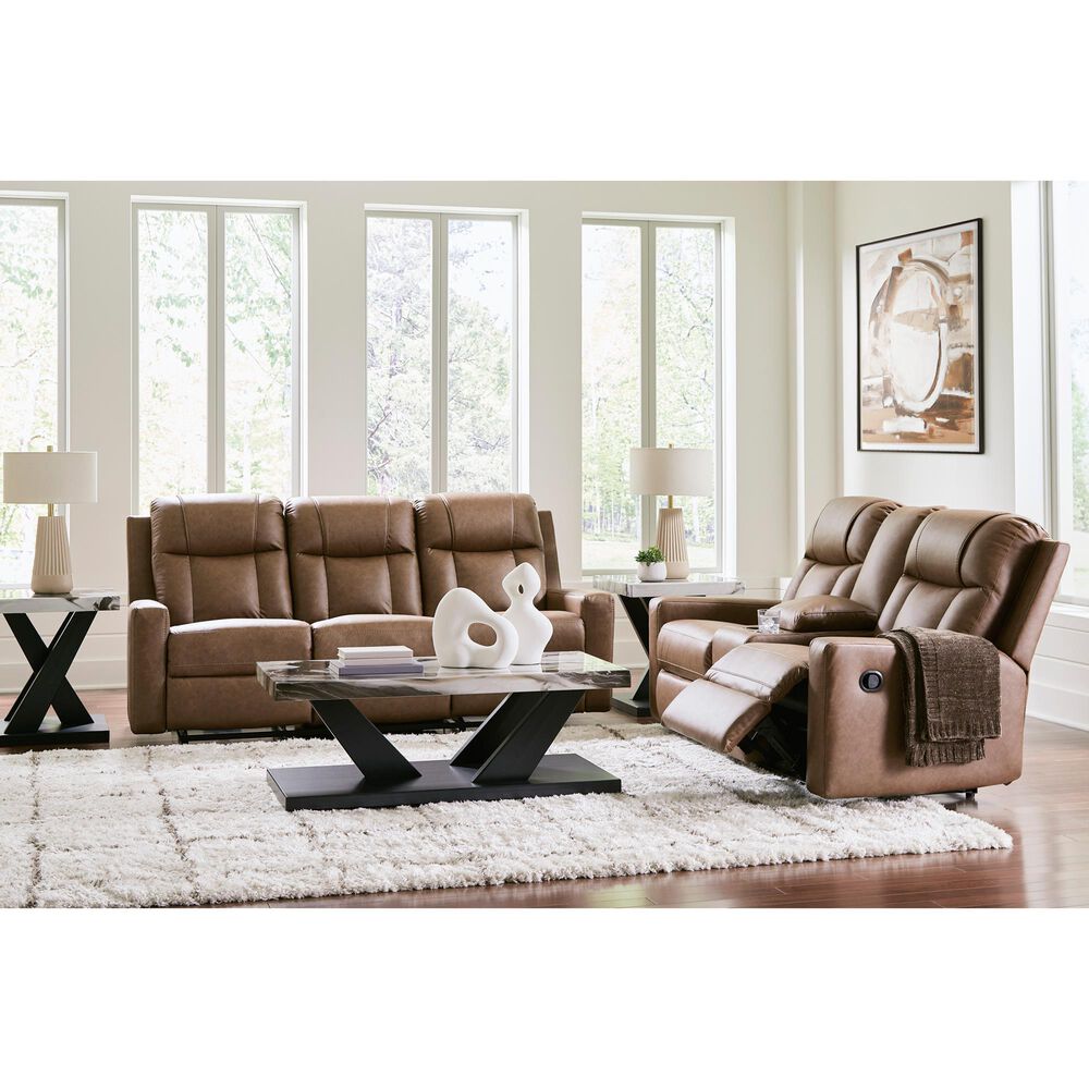Ashley Mackmenville Manual Double Reclining Loveseat with Console in Caramel, , large