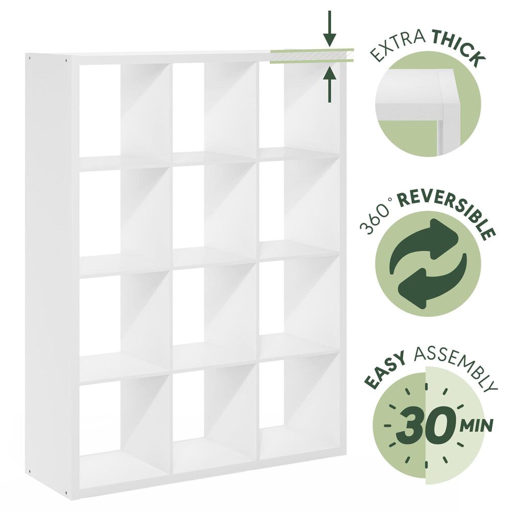HOMLUX 12-Cube Reversible Open Back Bookshelf in White, , large
