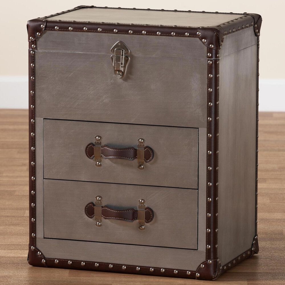 Baxton Studio Calidore 2-Drawer End Table in Silver, , large