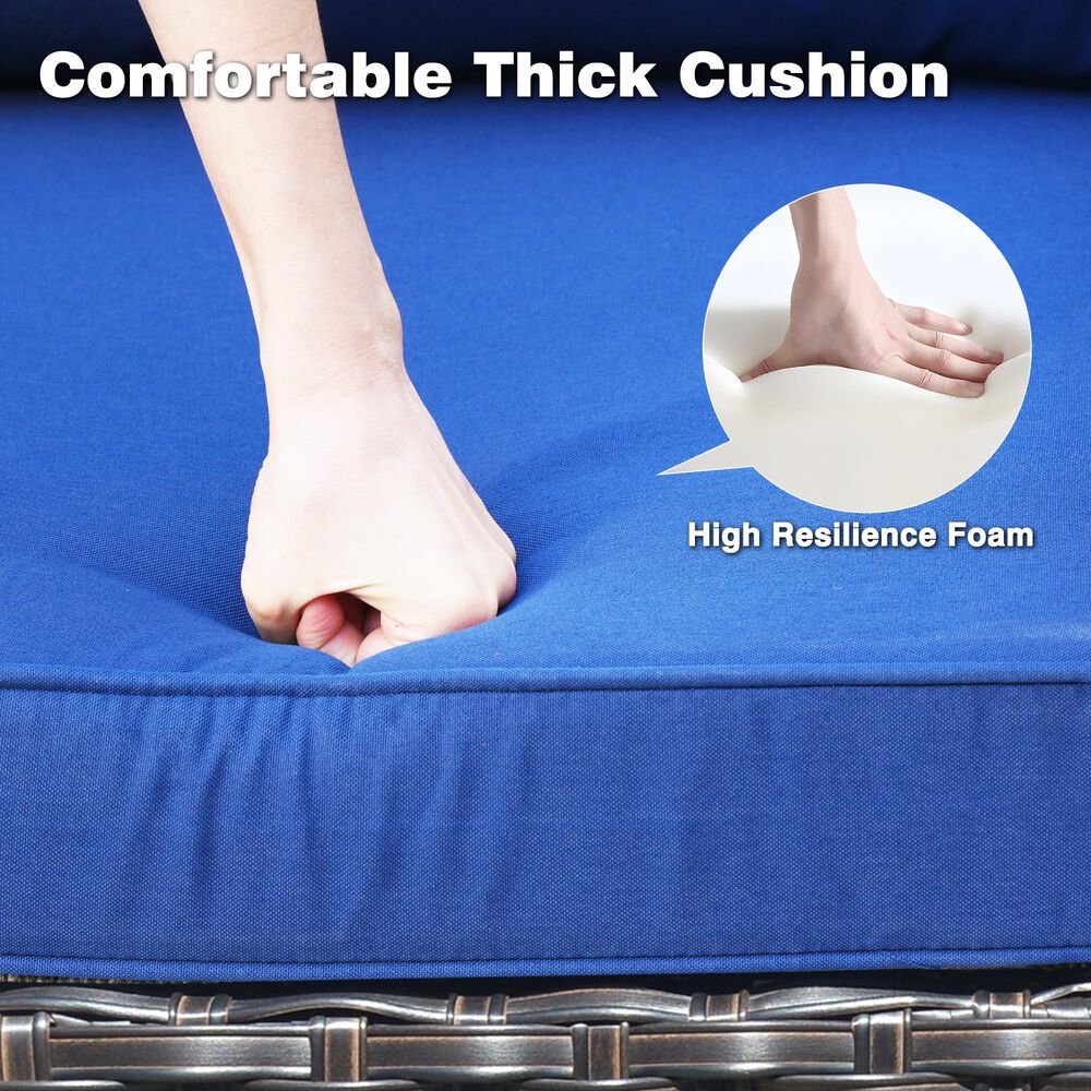 HOMLUX 3-Piece 72" Patio Sofa and Ottoman Set with Brown Wicker in Navy Blue, , large