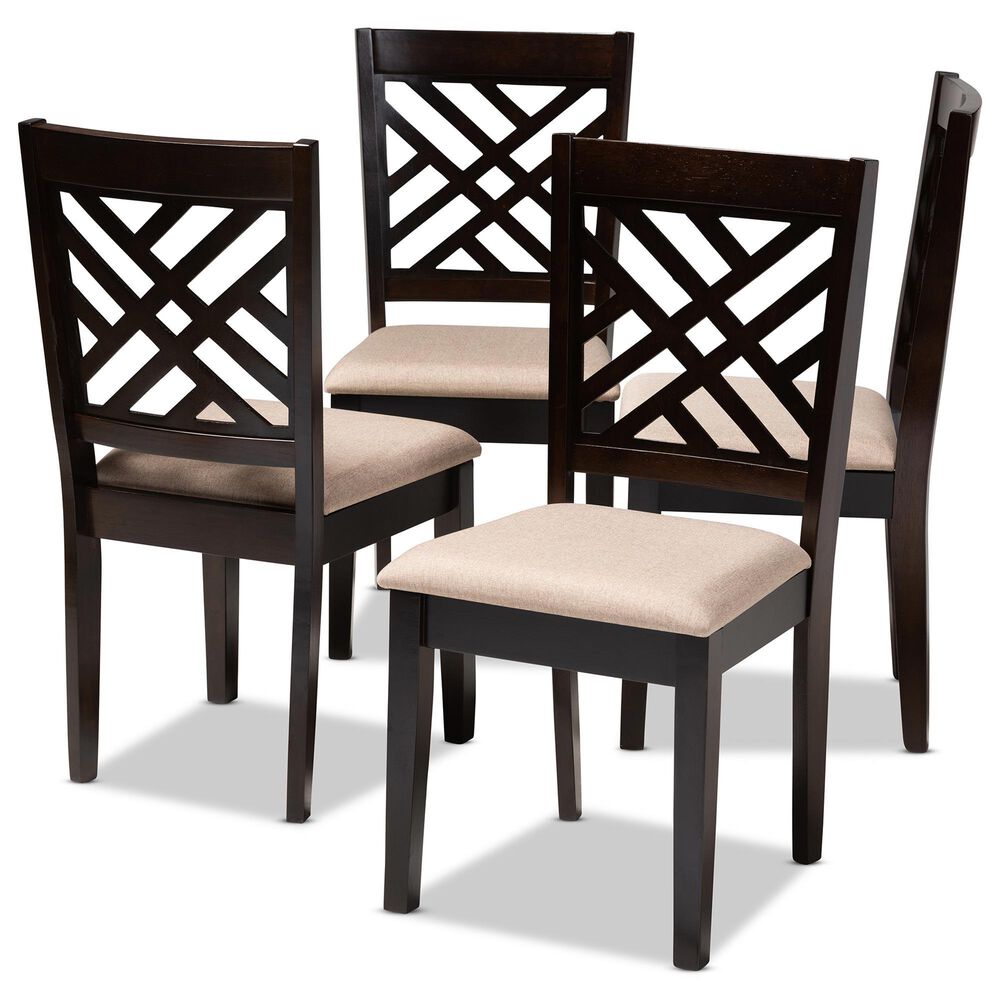 Baxton Studio Caron Side Chair with Sand Cushion in Espresso Brown (Set of 4), , large