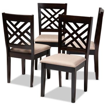 Baxton Studio Caron Side Chair with Sand Cushion in Espresso Brown (Set of 4), , large