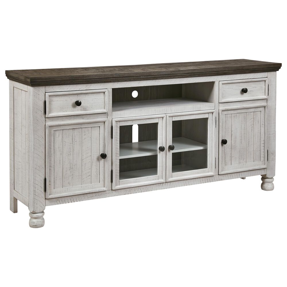Ashley Havalance 74" TV Stand in Distressed Weathered Gray and Vintage White, , large