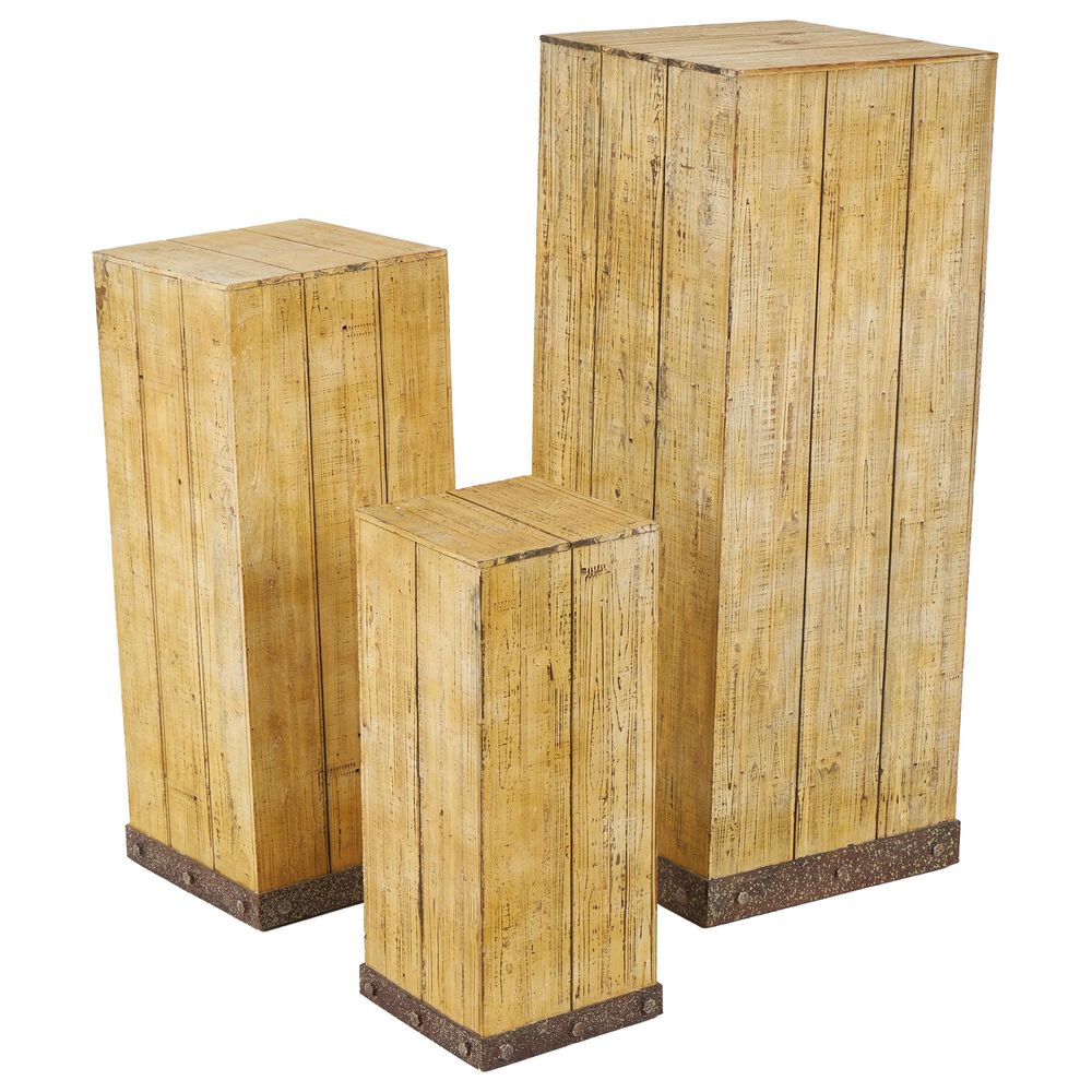 Maple and Jade 3-Piece Side End Pedestal Table Set in Oiled Brown, , large