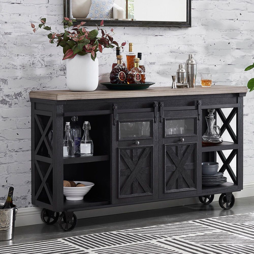 Imperial International Bar Cart in Blackened Oak and Grey Wash, , large