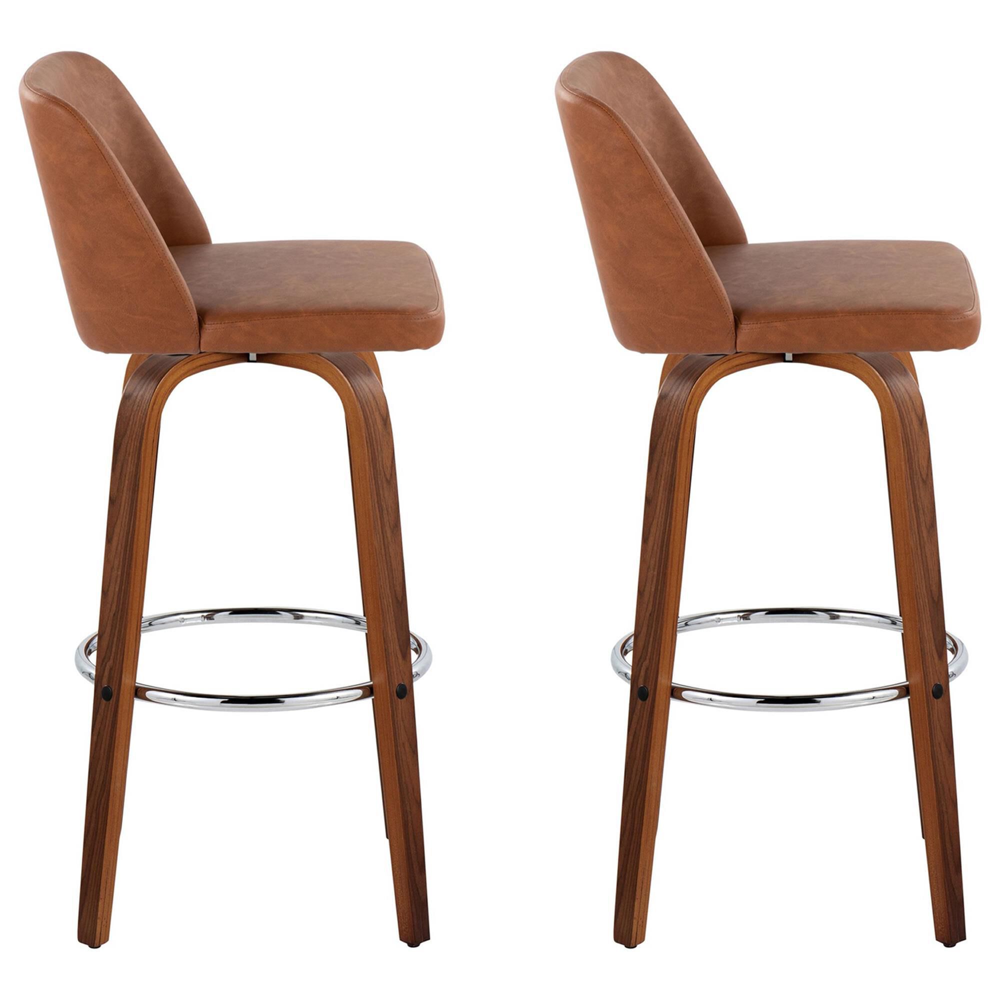 LumiSource Toriano Swivel Bar Stool with Camel Faux Leather