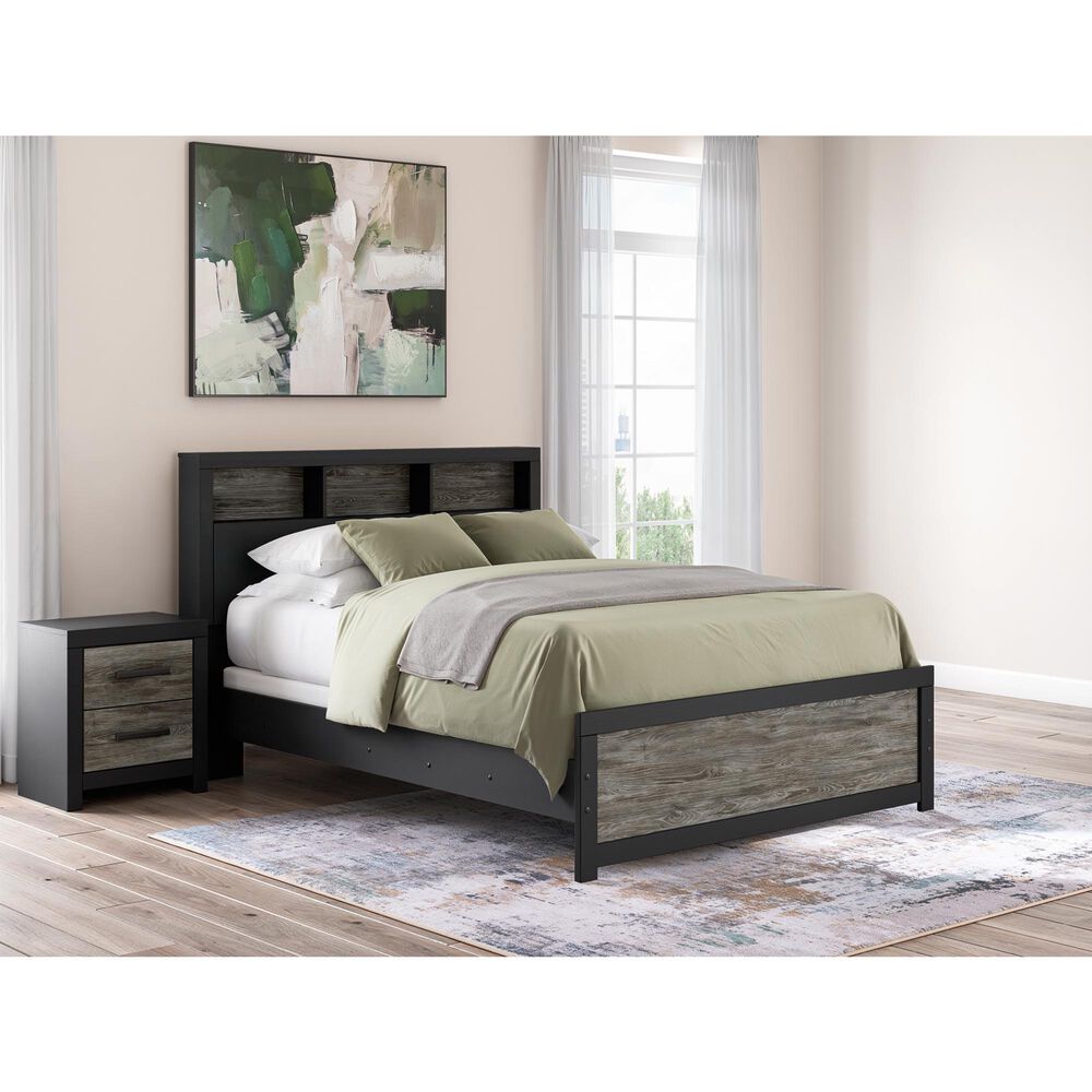 Ashley Broachmyn Queen LED Bookcase Bed in Black and Gray, , large