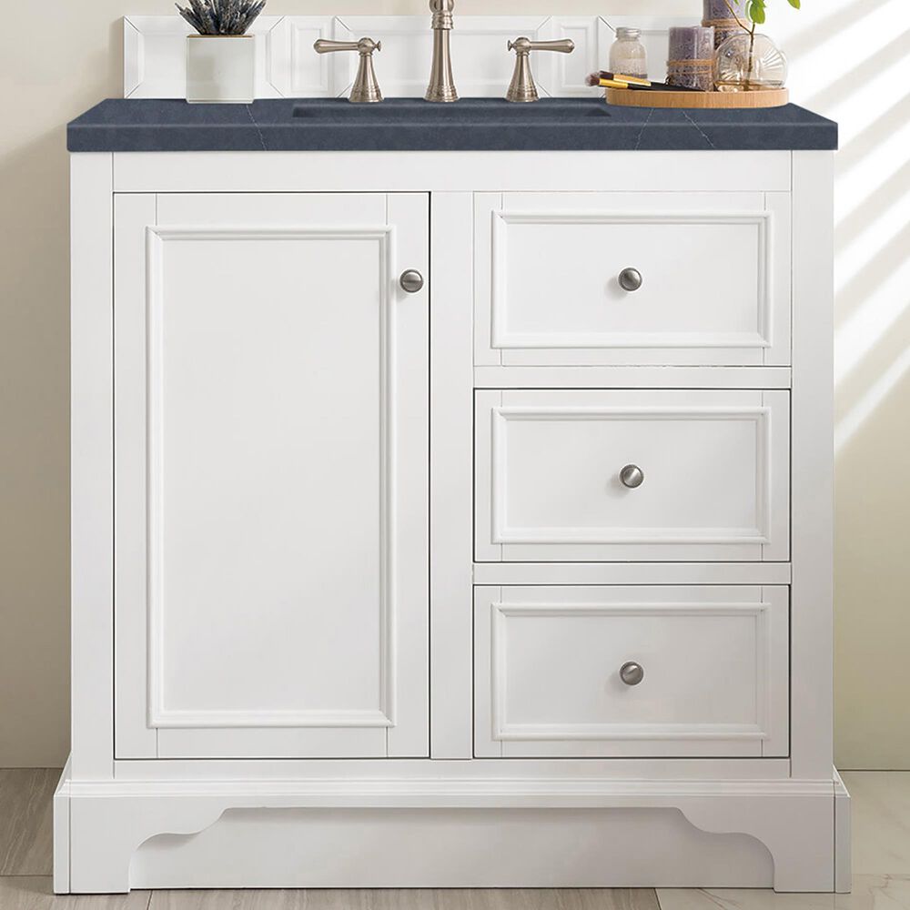 James Martin Vanities De Soto 36&quot; Single Bathroom Vanity in Bright White with 3 cm Charcoal Soapstone Quartz Top and Rectangular Sink, , large