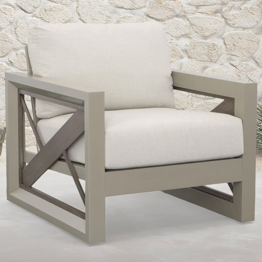 Hearth and Haven Outdoor Patio Beveled Panels Arm Chair with Cushion in Tan, , large