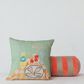 Teak Interiors Happy House 18" x 8" Bolster Throw Pillow in Pink and Natural, , large