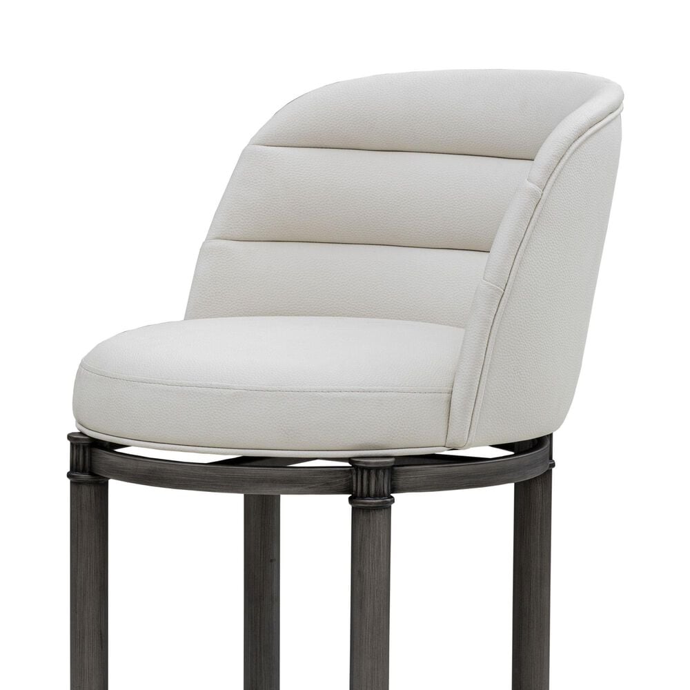 Armen Living Eunice Swivel Counter Height Stool with Ivory Upholstery in Antique Pewter, , large