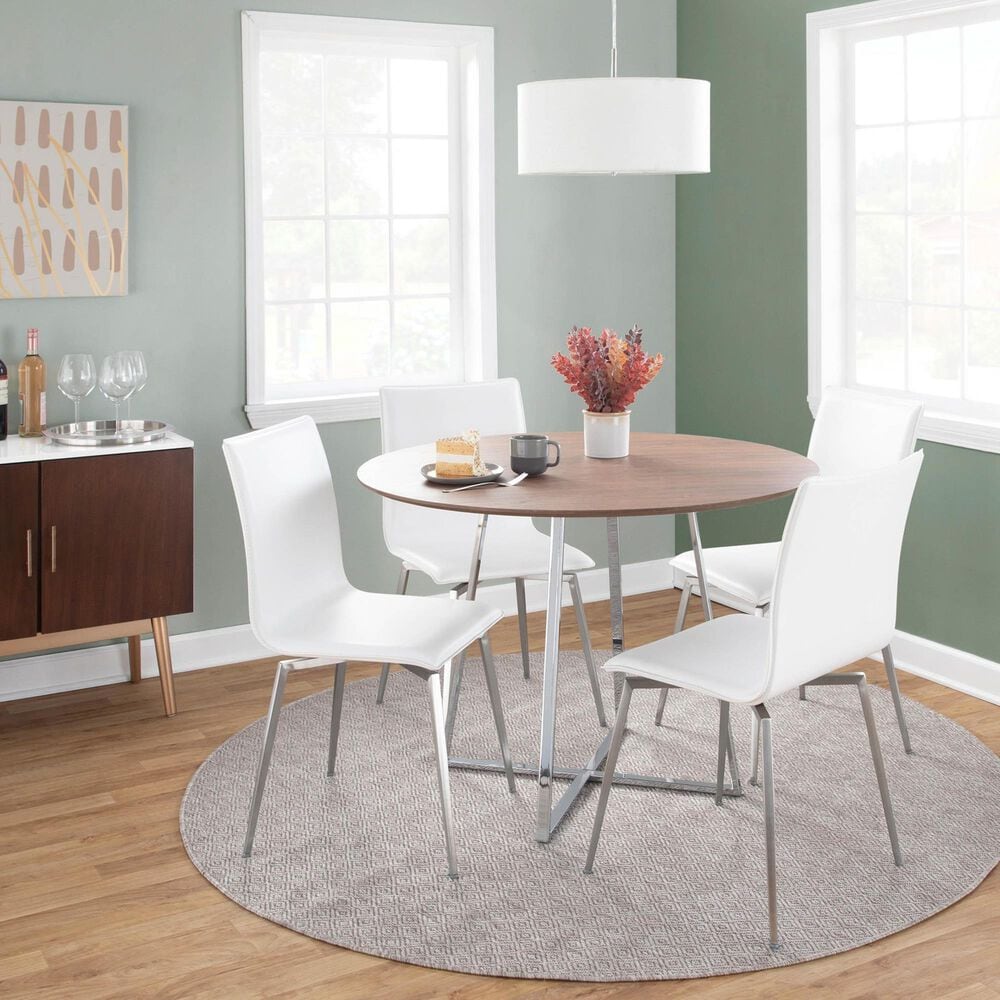 Lumisource Mason Swivel Side Chair with White Upholstered in Brushed Stainless Steel (Set of 2), , large