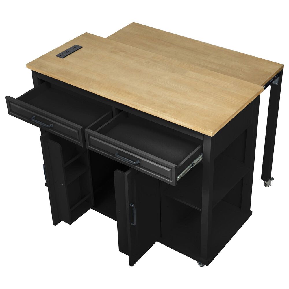 HOMLUX 47" Kitchen Island with Extendable Dining Table in Black, , large
