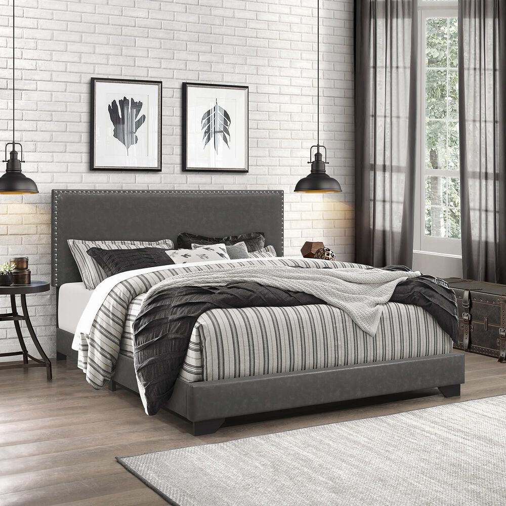 Richlands Furniture Willow Queen Upholstered Panel Bed in Gray Fog and Espresso, , large