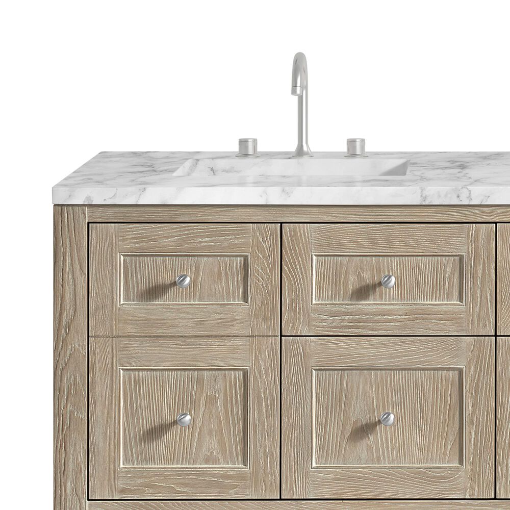 James Martin Vanities Breckenridge 60&quot; Double Bathroom Vanity in Whitewashed Oak with 3 cm Carrara White Marble Top and Rectangular Sinks, , large