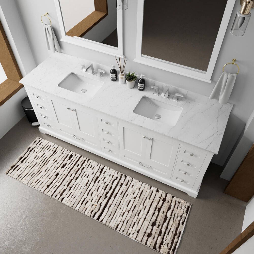 Lexora Home Dukes 84" Double Bathroom Vanity in White with 2 cm White Carrara Marble Top and Rectangular Sinks, , large