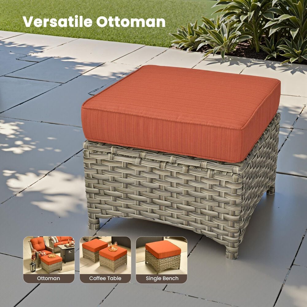 HOMLUX 2-Piece Outdoor Wicker Ottoman Set with Cushion in Orange, , large