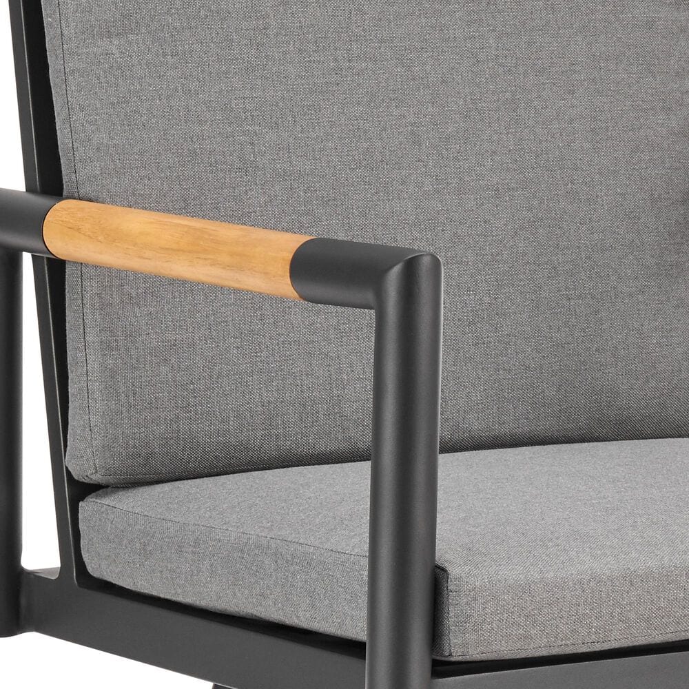 Armen Living Crown Patio Swivel Bar Stool with Dark Gray Cushion in Black, , large