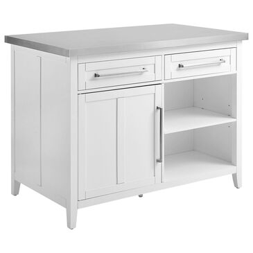 Crosley Furniture Silvia Kitchen Island in White and Stainless Steel, , large