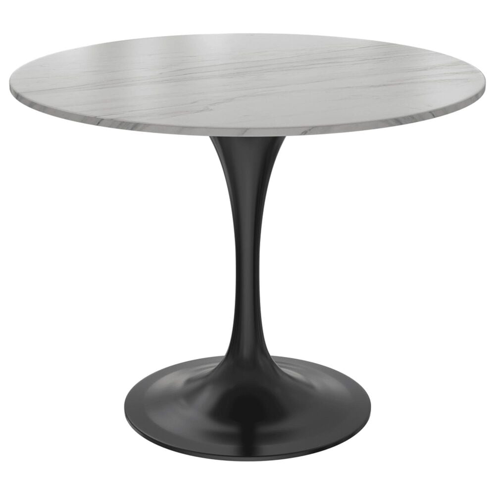 Leisuremod LeisureMod Verve Collection 36 Round Dining Table, Black Base with Sintered Stone White Top, , large