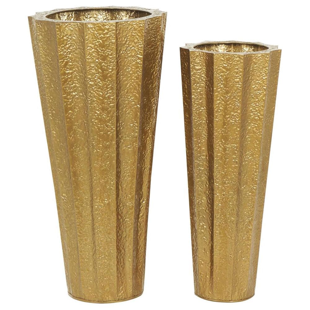 Maple and Jade 2-Piece Hammered Floor Decorative Vase Set in Gold, , large