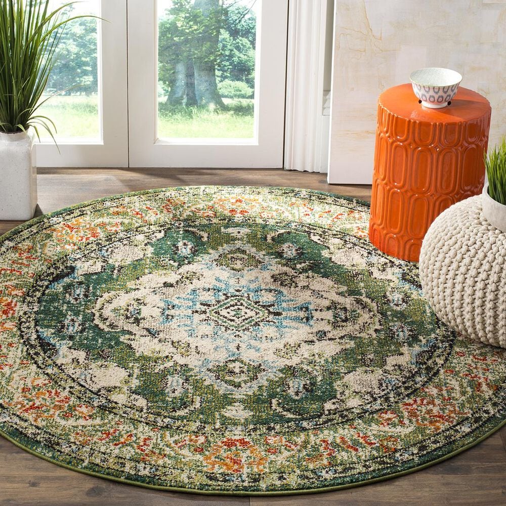 Safavieh Monaco MNC243F-5R 5" x 5" Forest Green/Light Blue Round Rug, , large