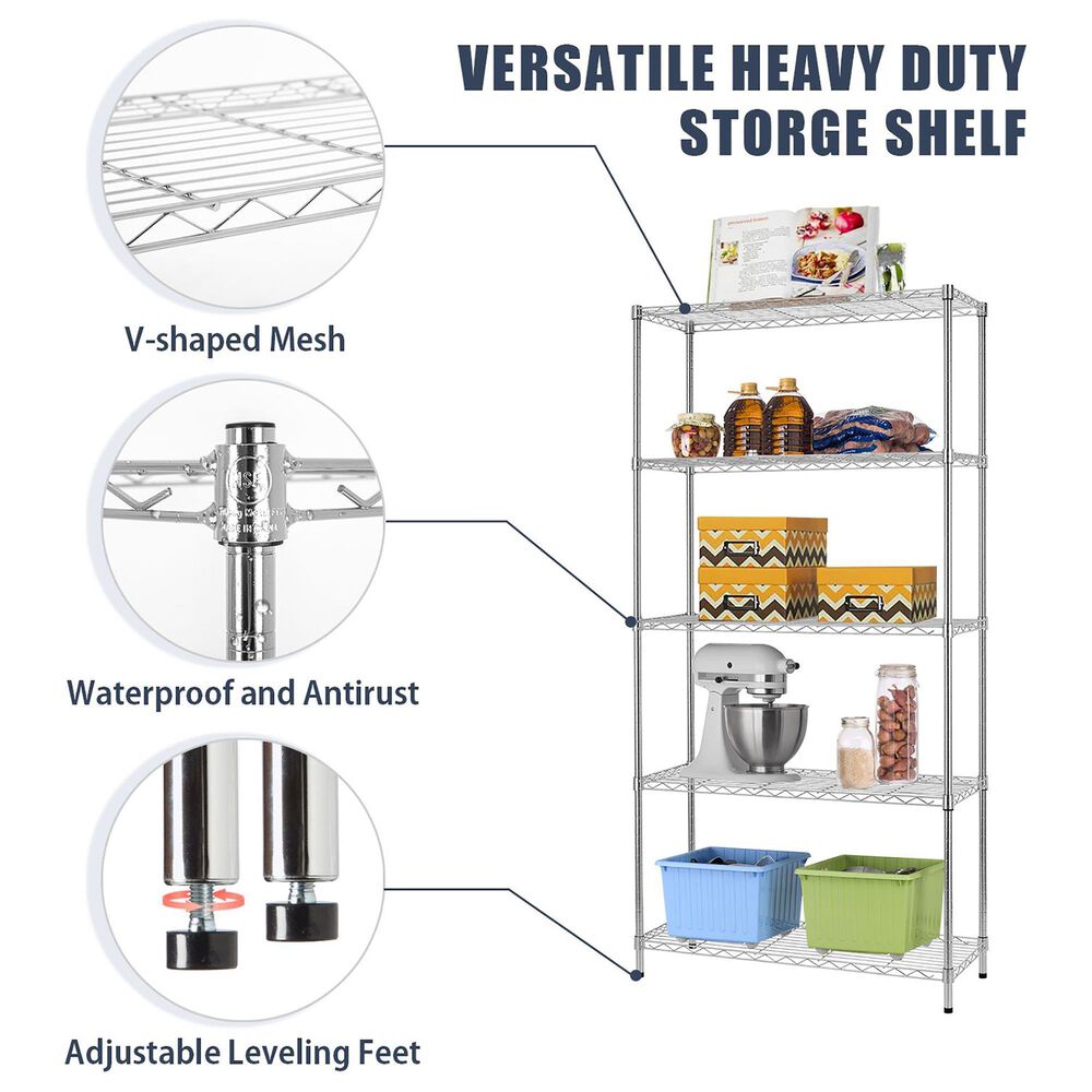 Furniture of America Harrison 5-Tier Storage Shelf in Chrome, , large