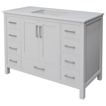 Lexora Home Jacques 48" Single Bathroom Vanity in White with 2 cm White Quartz Top and Rectangular Sink, , large