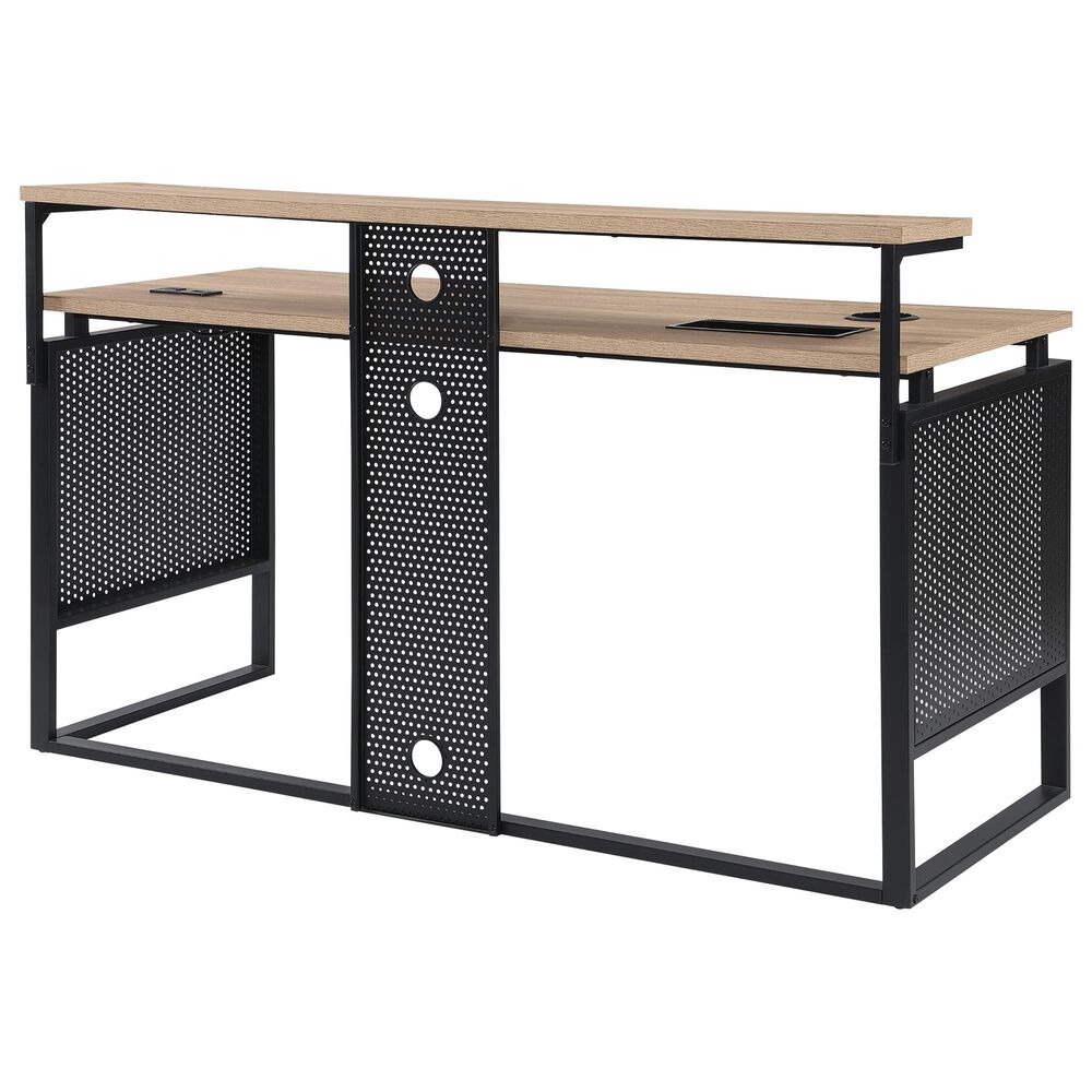 OSP Home Ace 2-Piece Desk with Hutch and Bookcase in River Oak and Black, , large