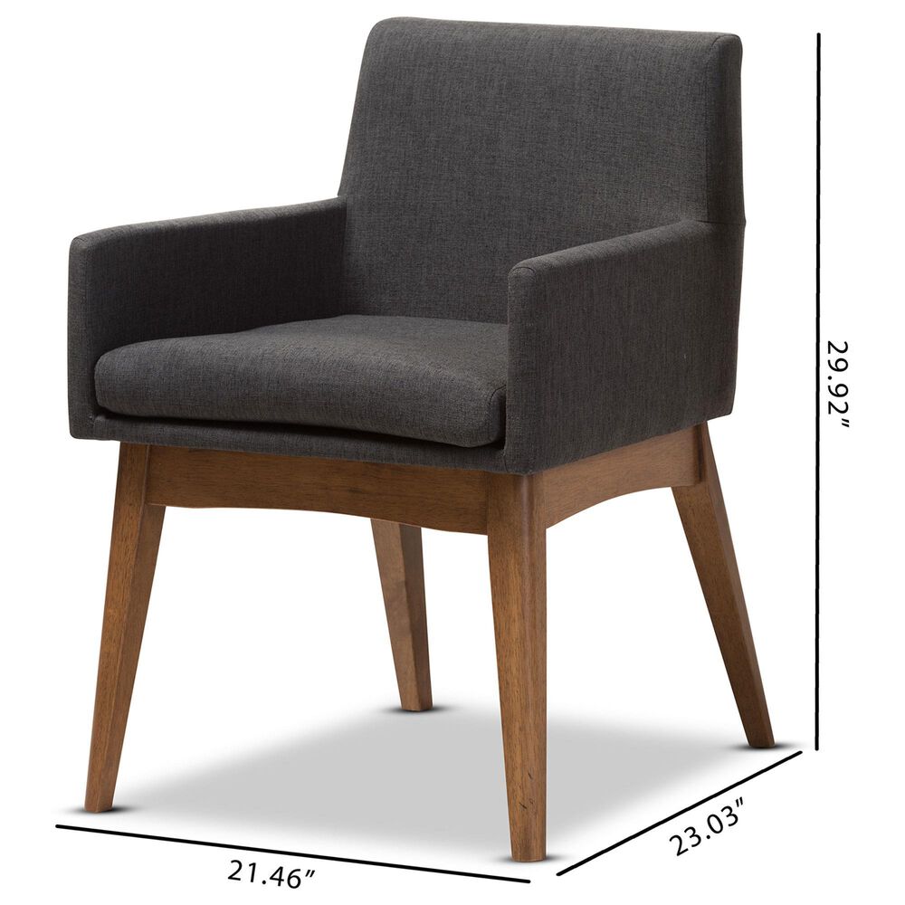 Baxton Studio Nexus Arm Chair with Dark Grey Cushion in Walnut Brown (Set of 2), , large