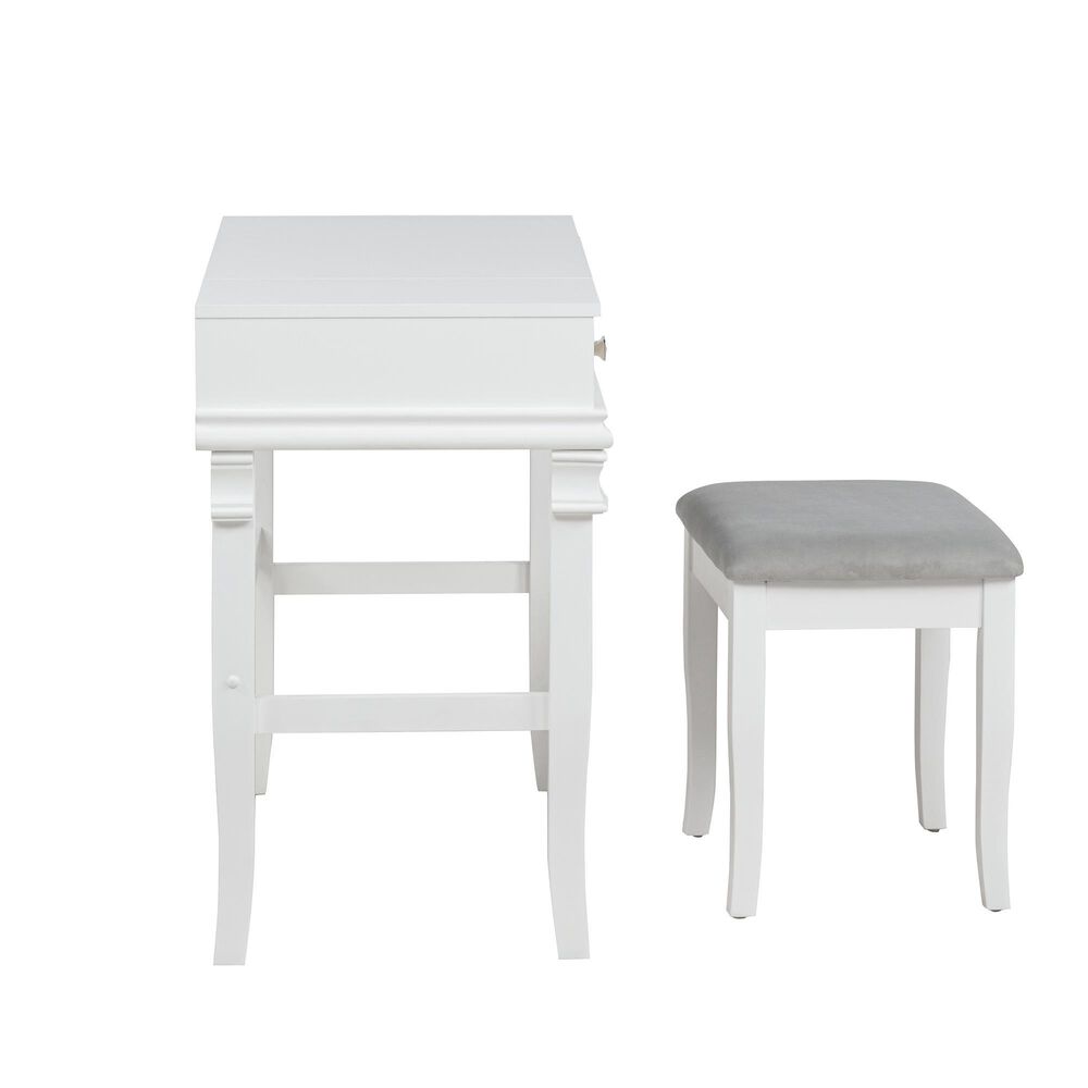 Linon Home Decor Angela Vanity with Stool in White, , large