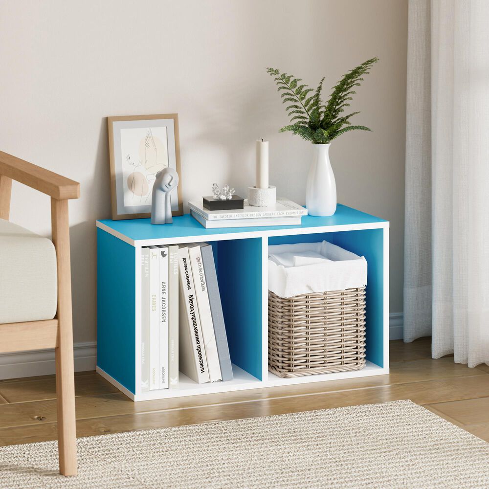 HOMLUX 2-Tier Open Shelf Bookcase in Light Blue and White, , large